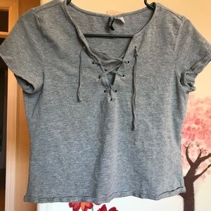 Grey tie up T-shirt